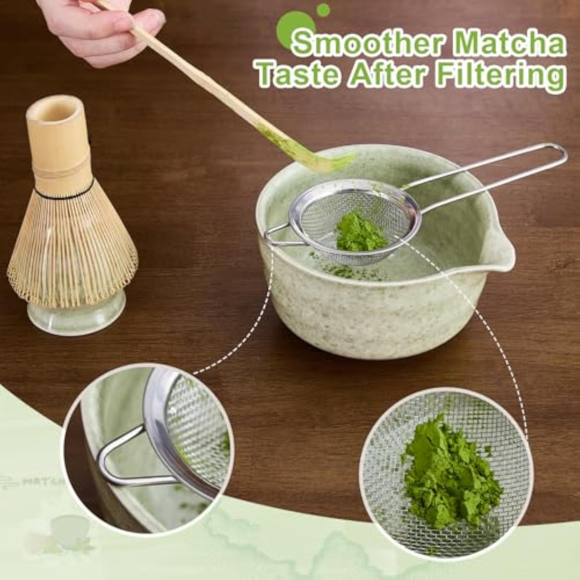 5pcs Matcha Whisk Set with Bowl, Holder & Sifter
